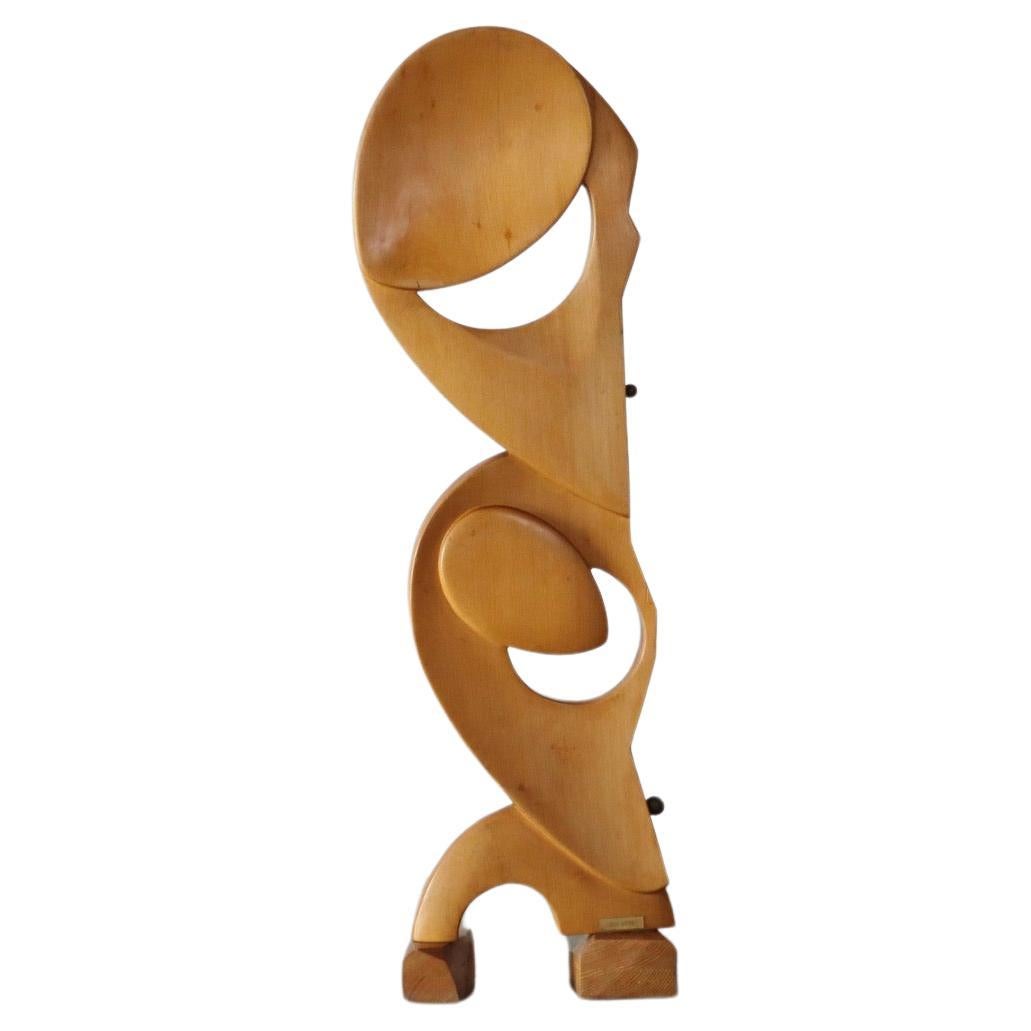 Large Abstract Wooden And Brass Sculpture By S. Do Lato, Italy 1970s For Sale