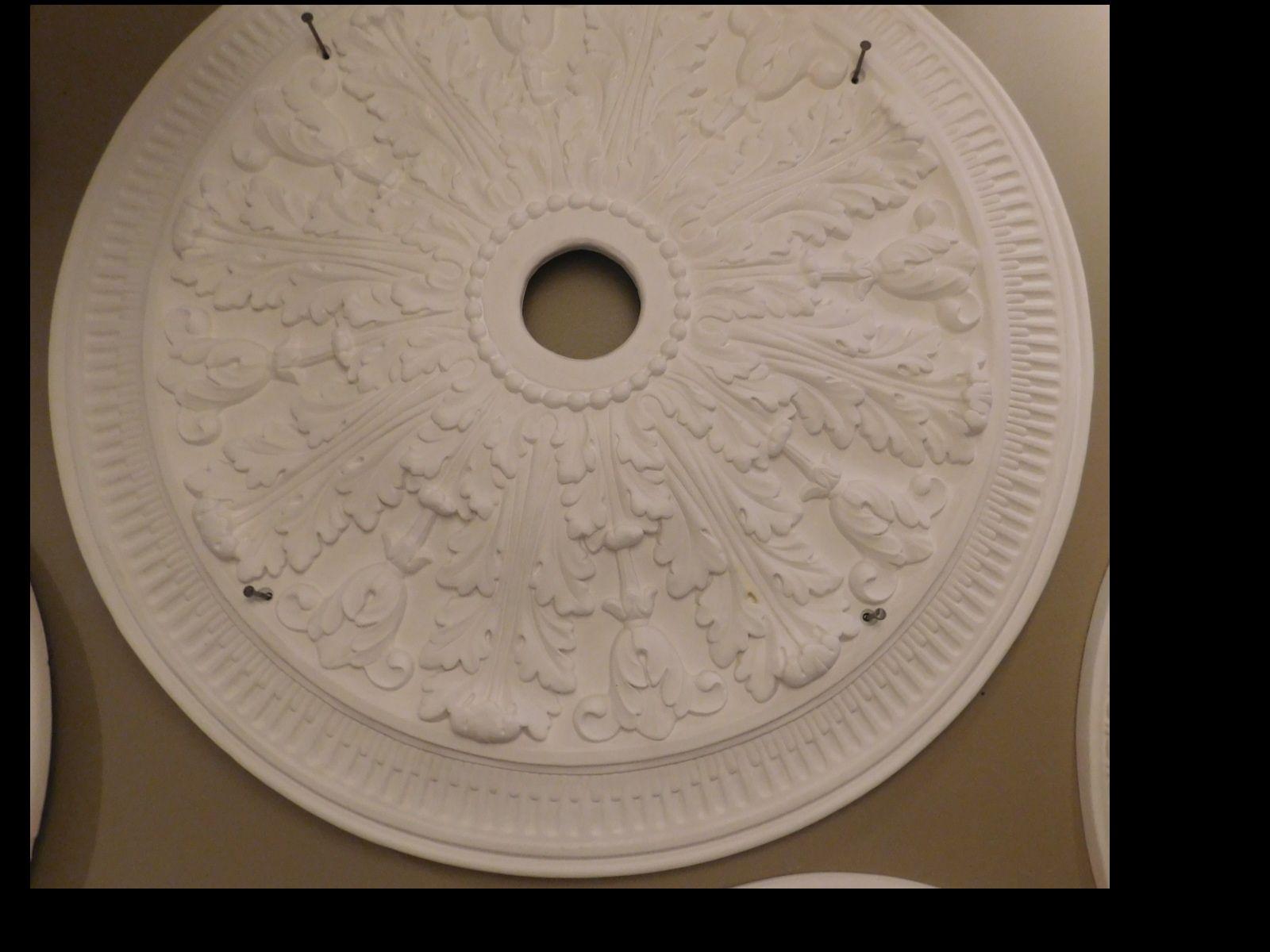 These plaster ceiling medallions are hand-cast by our own craftsman from a mold made from a period medallion in a period room. Easy to install, instructions provided. Center hole is 3.25