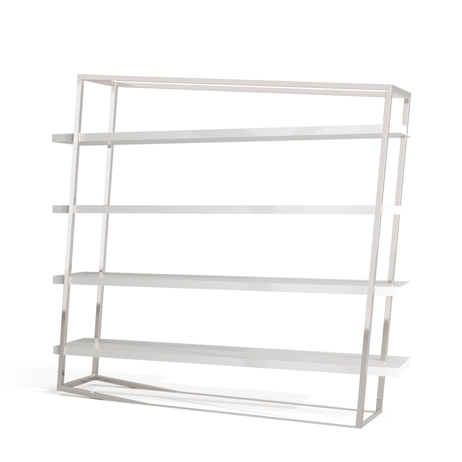Modern Large Accent Bookcase with Shelves in High-Gloss and Matte Black Lacquer For Sale 5
