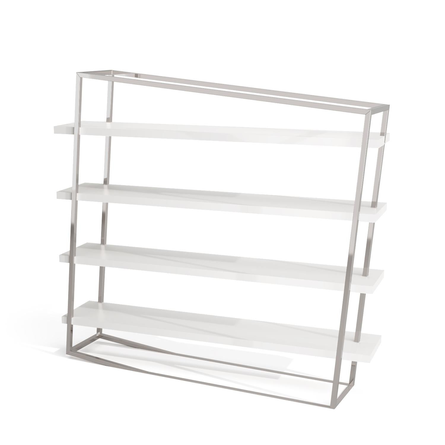 Modern Large Accent Bookcase with Shelves in High-Gloss and Matte Black Lacquer For Sale 6