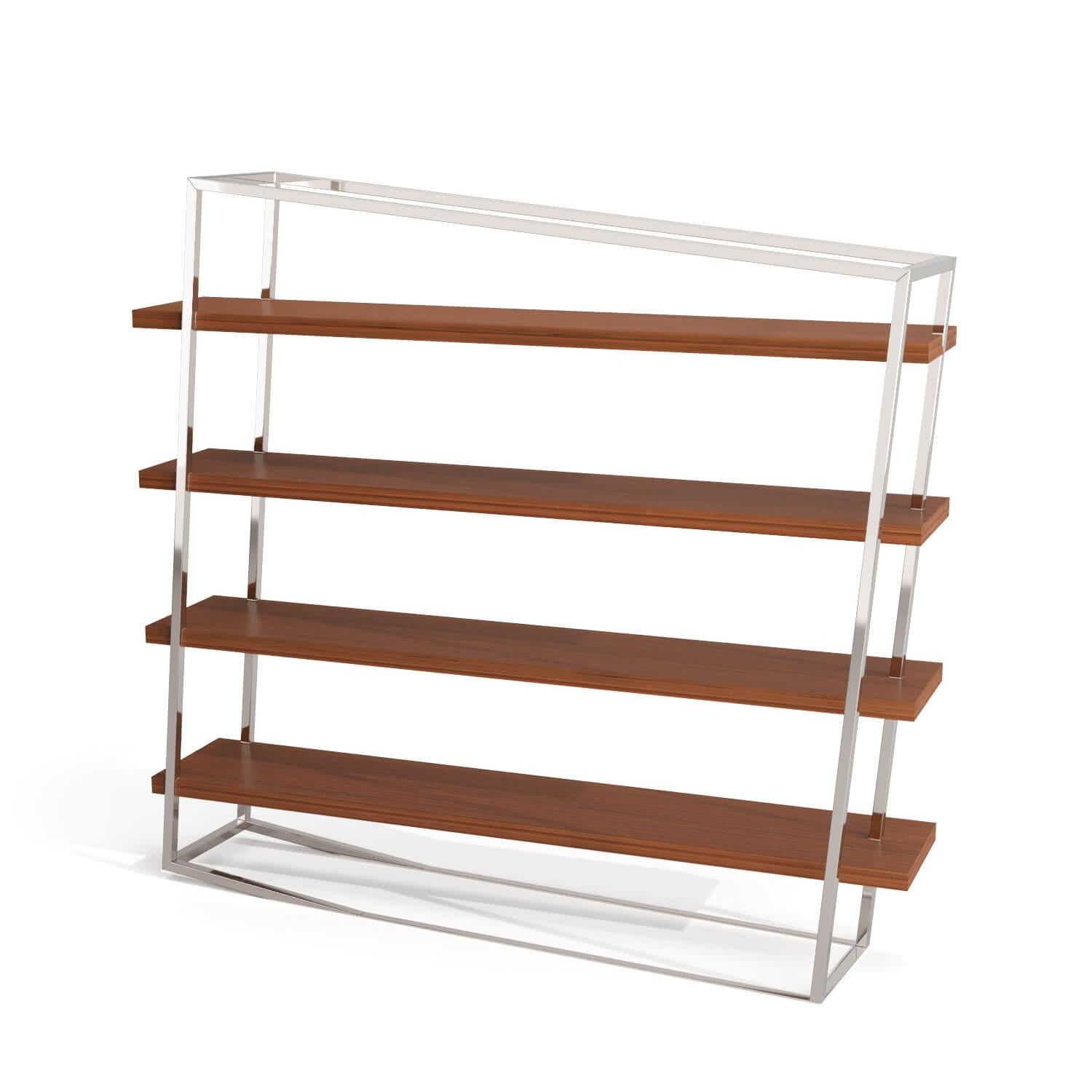 Portuguese Modern Large Accent Bookcase with Shelves Tineo Wood and Brushed Stainless Steel For Sale