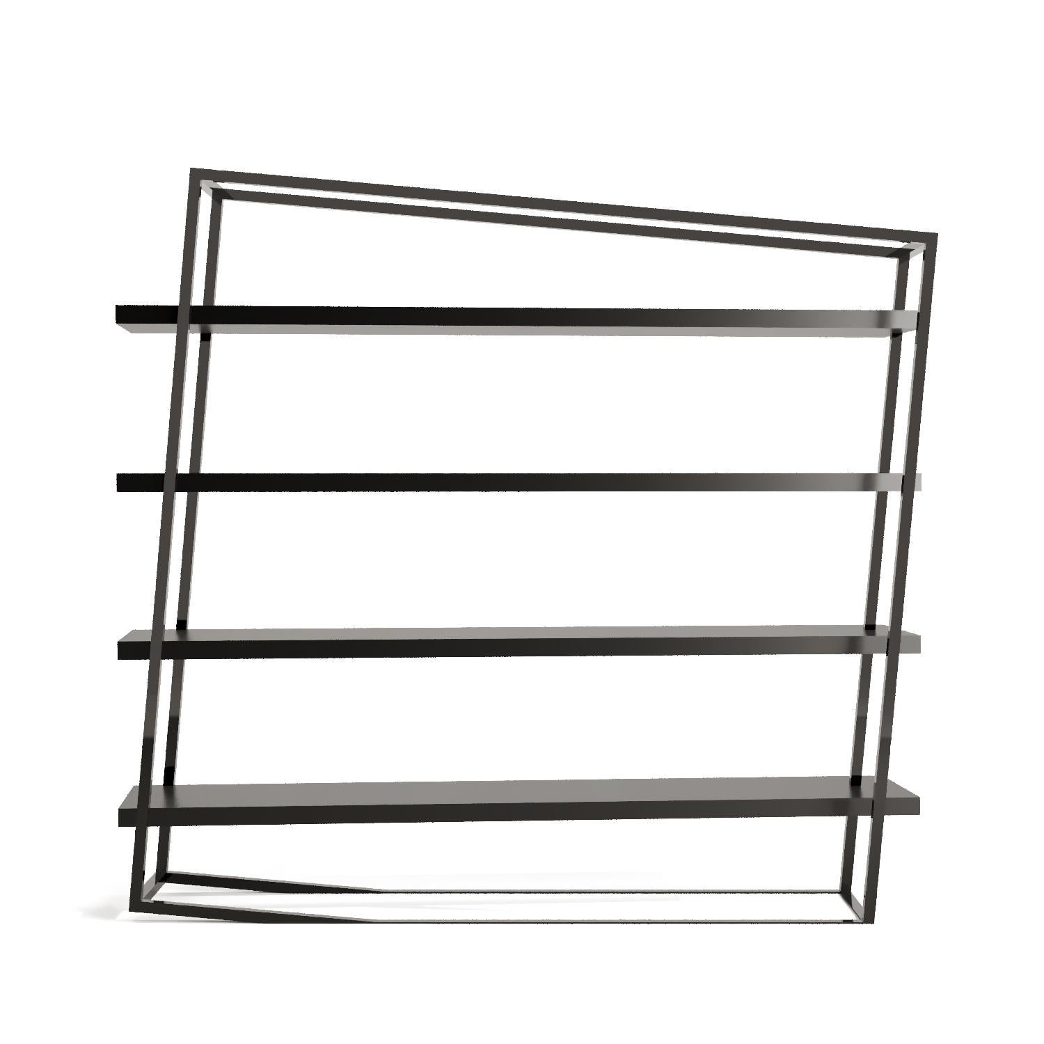 Metal Modern Large Accent Bookcase with Shelves Tineo Wood and Brushed Stainless Steel For Sale