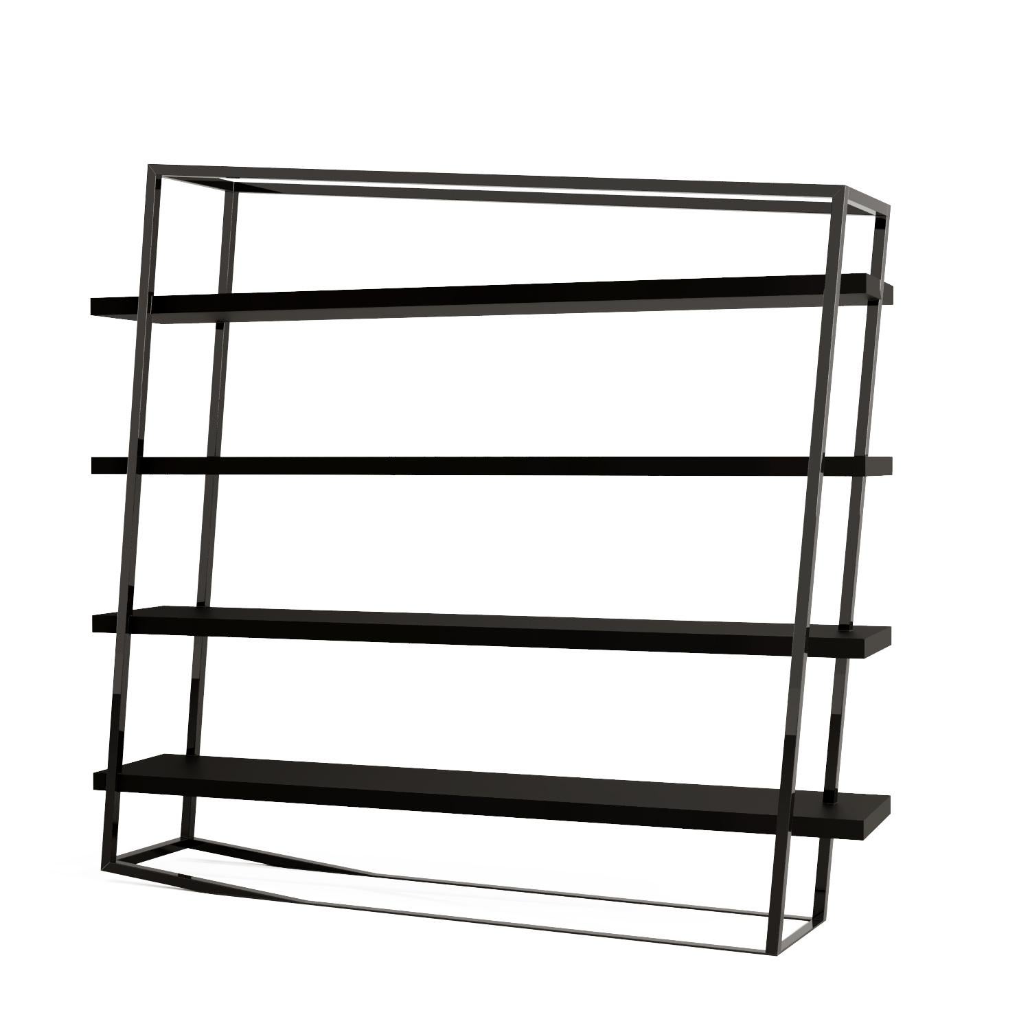 Modern Large Accent Bookcase with Shelves Tineo Wood and Brushed Stainless Steel For Sale 2