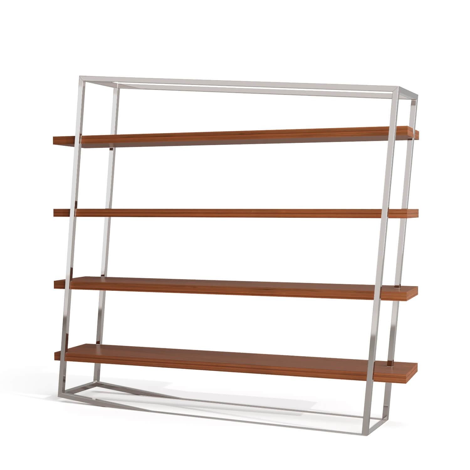 Modern Large Accent Bookcase with Shelves White Lacquer Brushed Stainless Steel For Sale 2