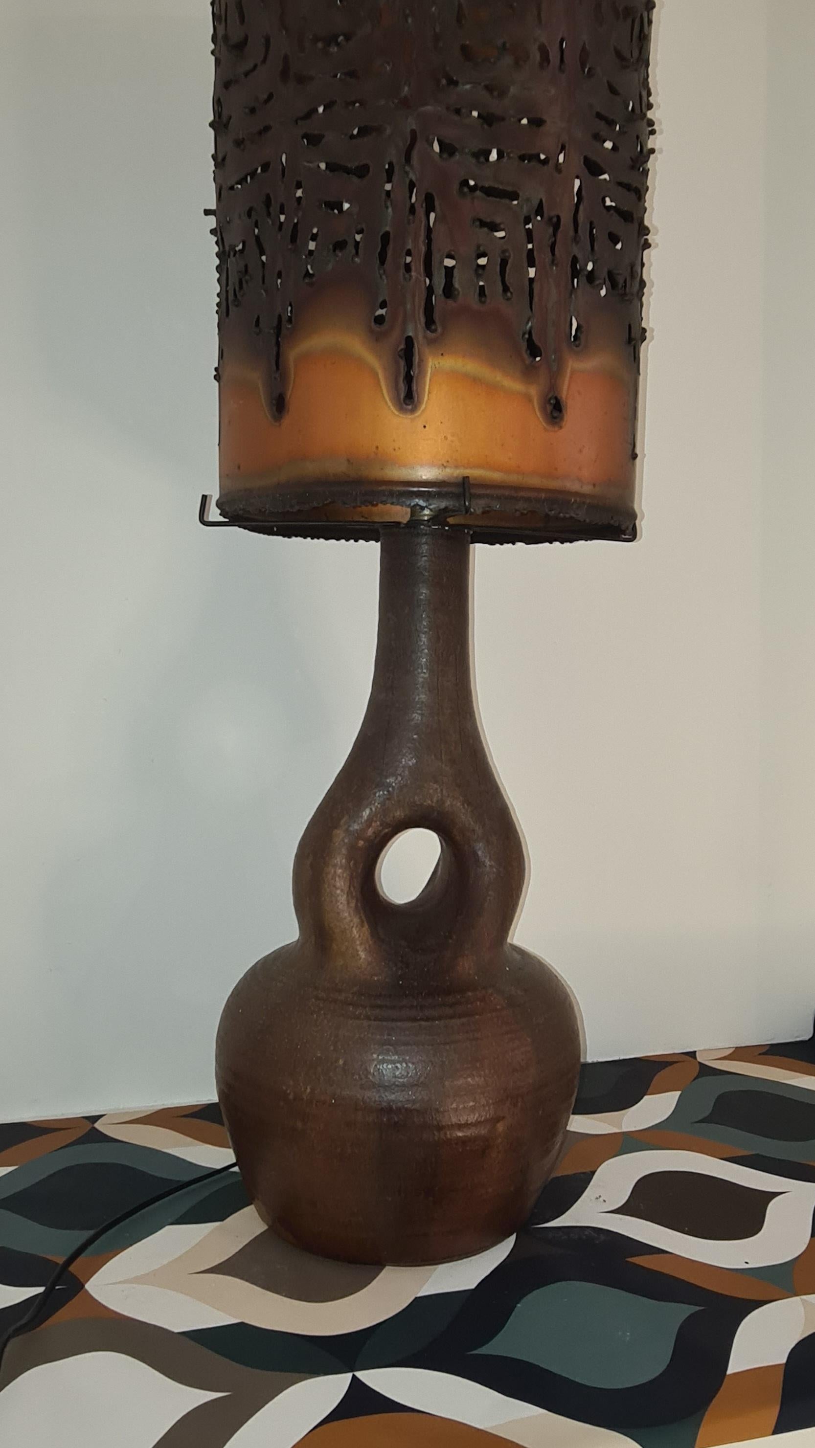 Mid-Century Modern Large Accolay Lamp with Perforated Copper Lampshade For Sale