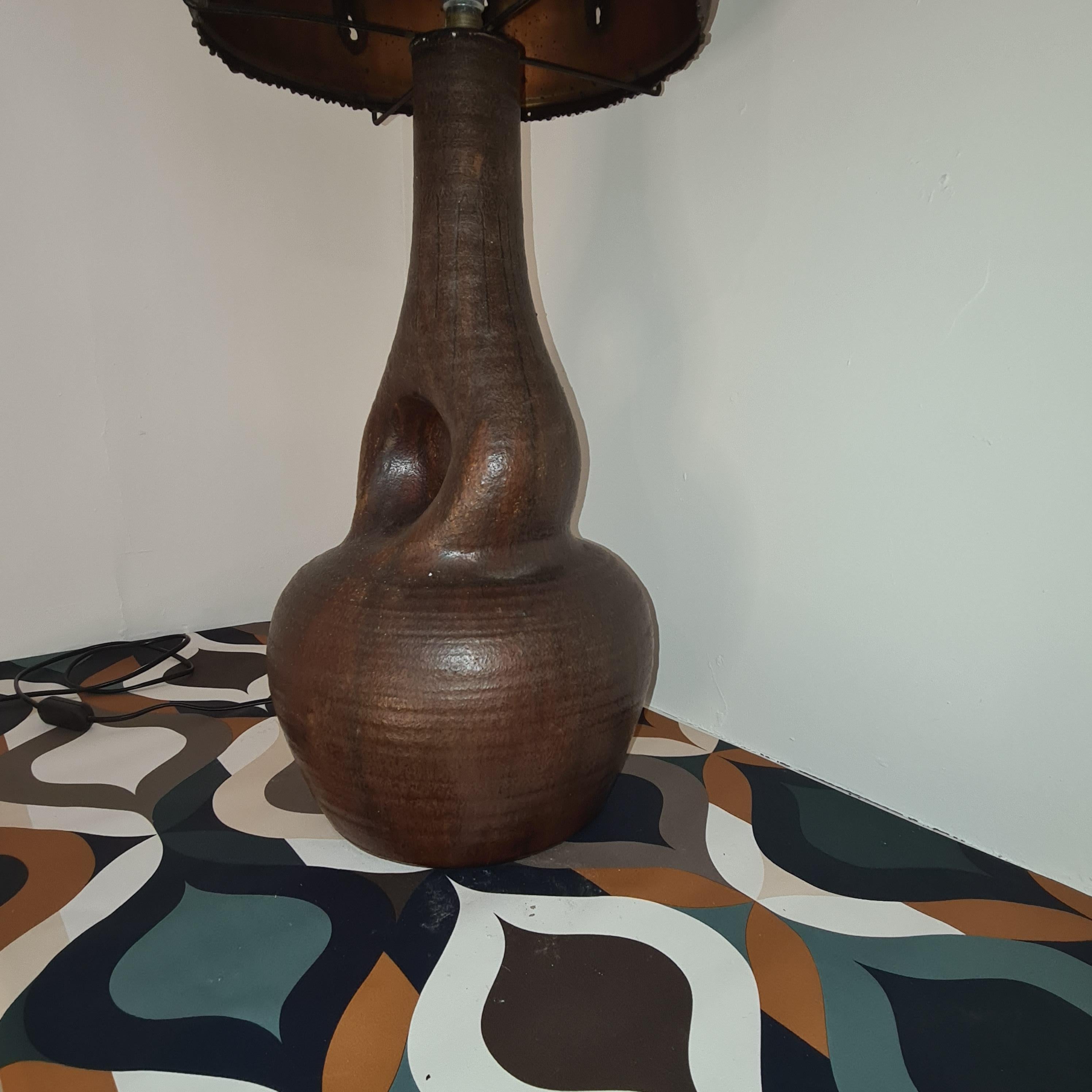 Large Accolay Lamp with Perforated Copper Lampshade In Good Condition For Sale In TARBES, FR