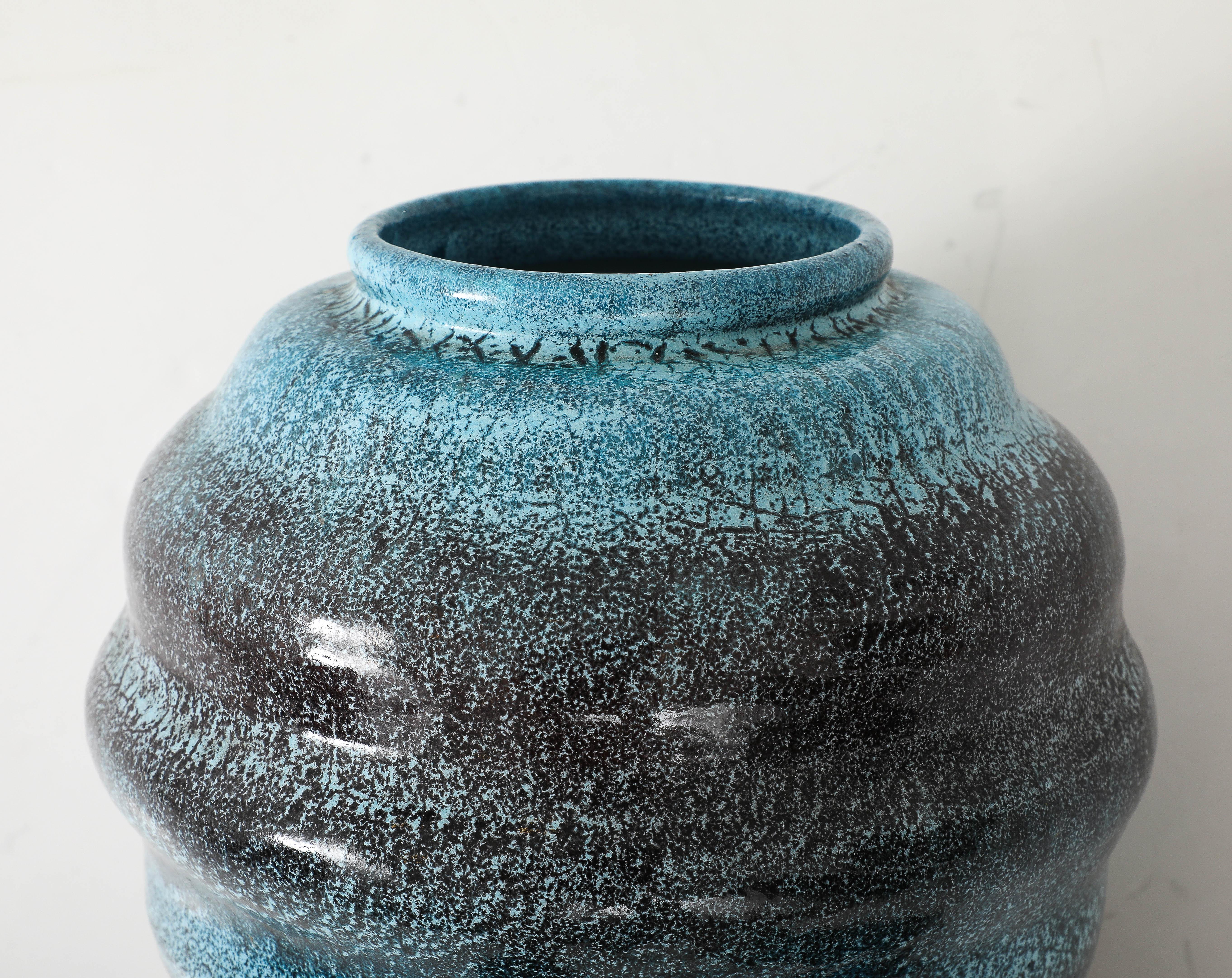 Ceramic Large Accolay Turquoise Vessel For Sale