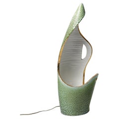 Large accolayr flamme white green and gold ceramic table lamp 1950 design 57 cm