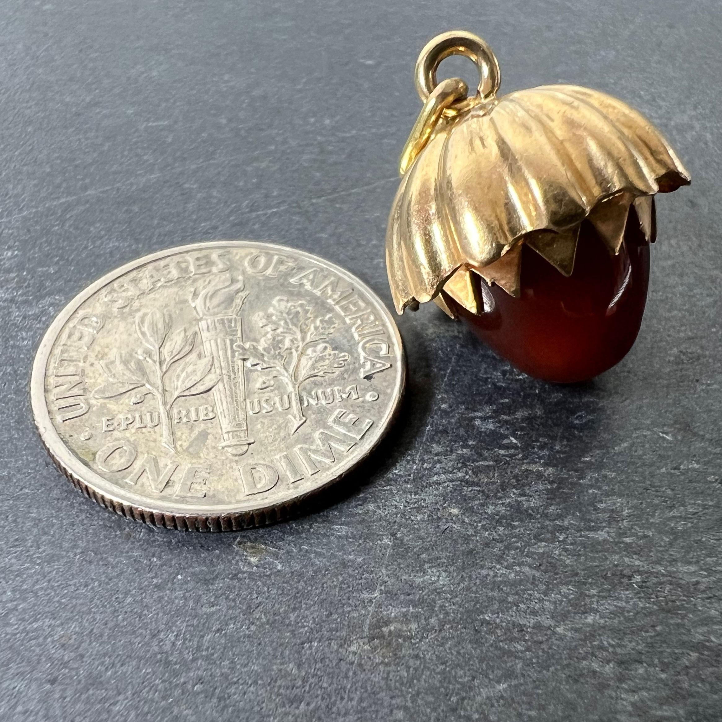 Large Acorn Carnelian 18K Yellow Gold Charm Pendant For Sale 5