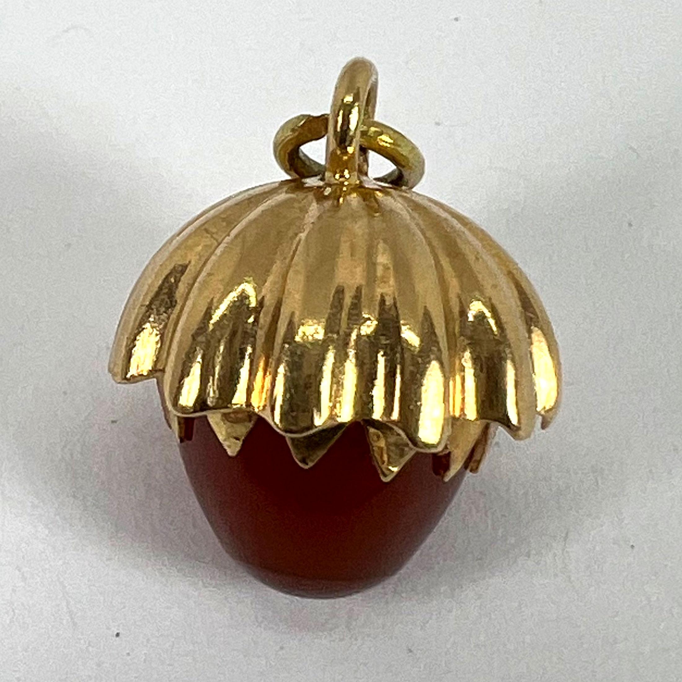 Large Acorn Carnelian 18K Yellow Gold Charm Pendant For Sale 8