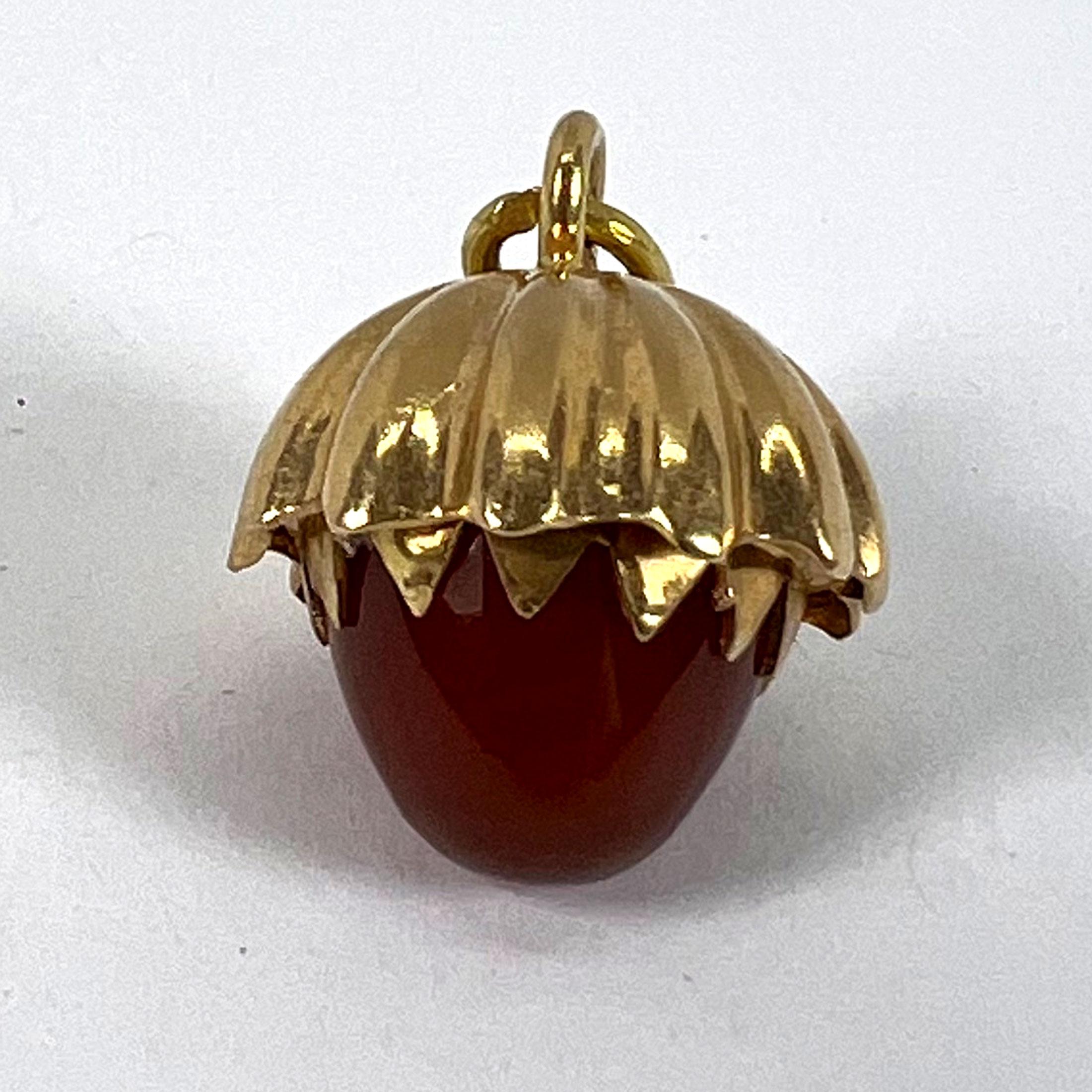 Large Acorn Carnelian 18K Yellow Gold Charm Pendant For Sale 9