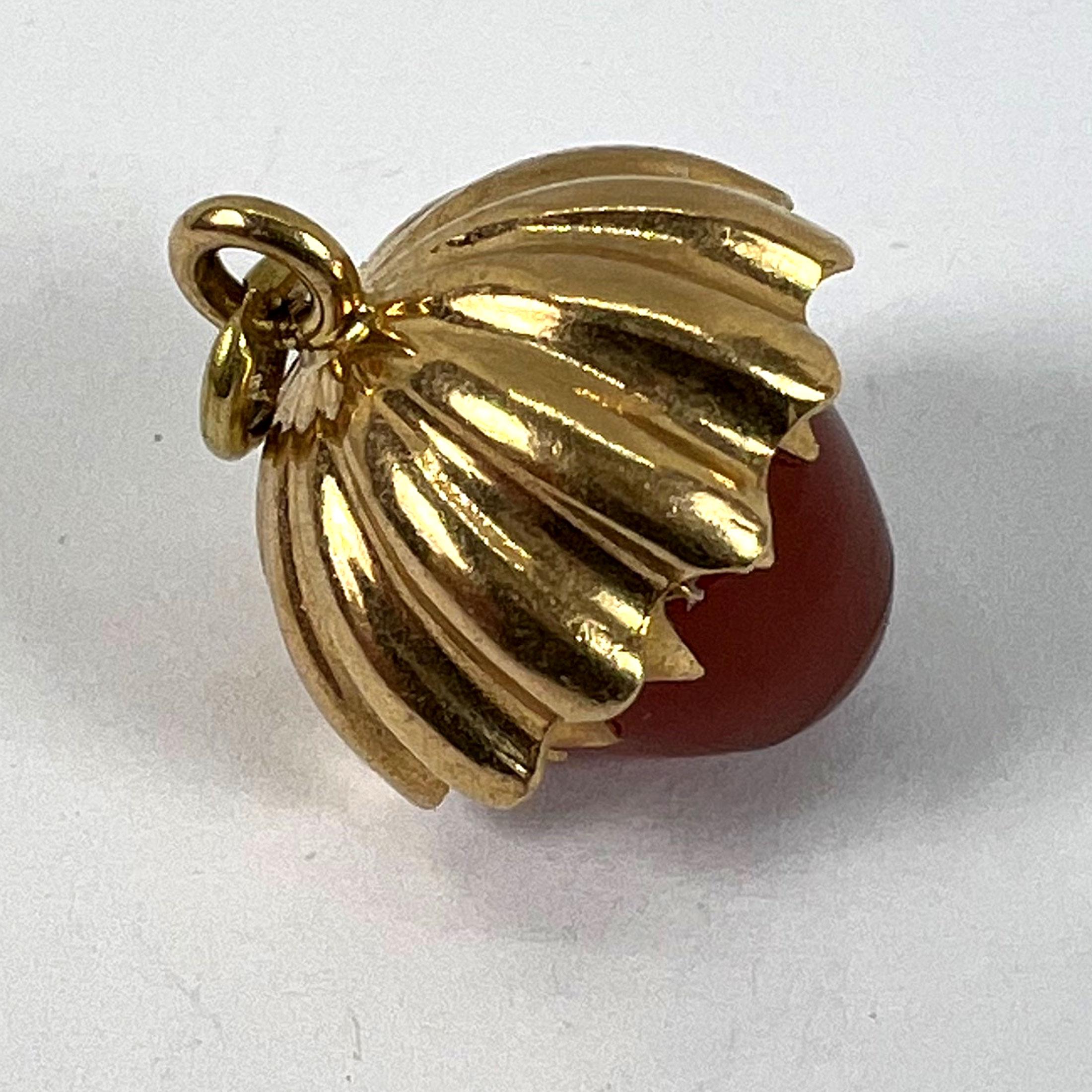 Large Acorn Carnelian 18K Yellow Gold Charm Pendant For Sale 10