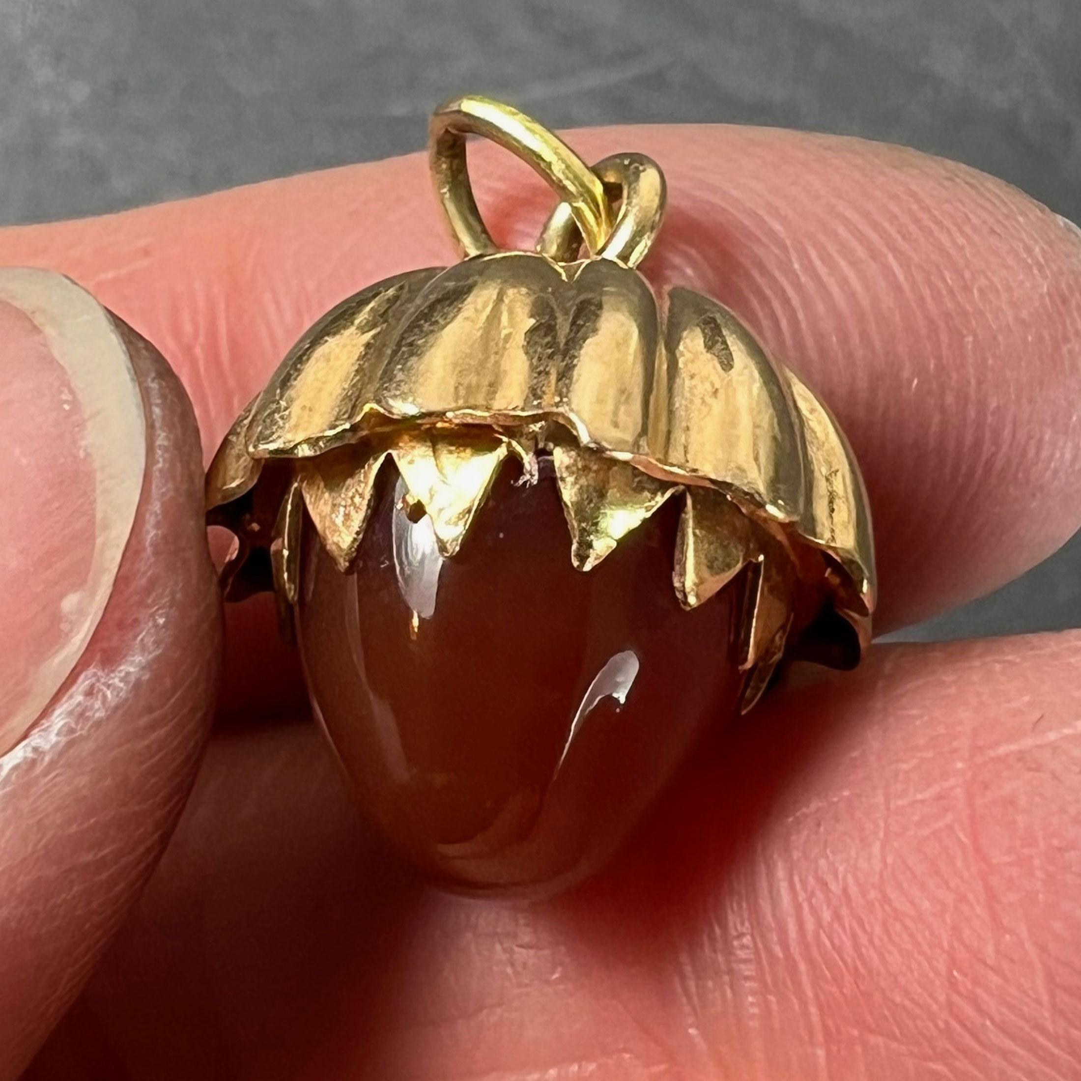Women's or Men's Large Acorn Carnelian 18K Yellow Gold Charm Pendant For Sale