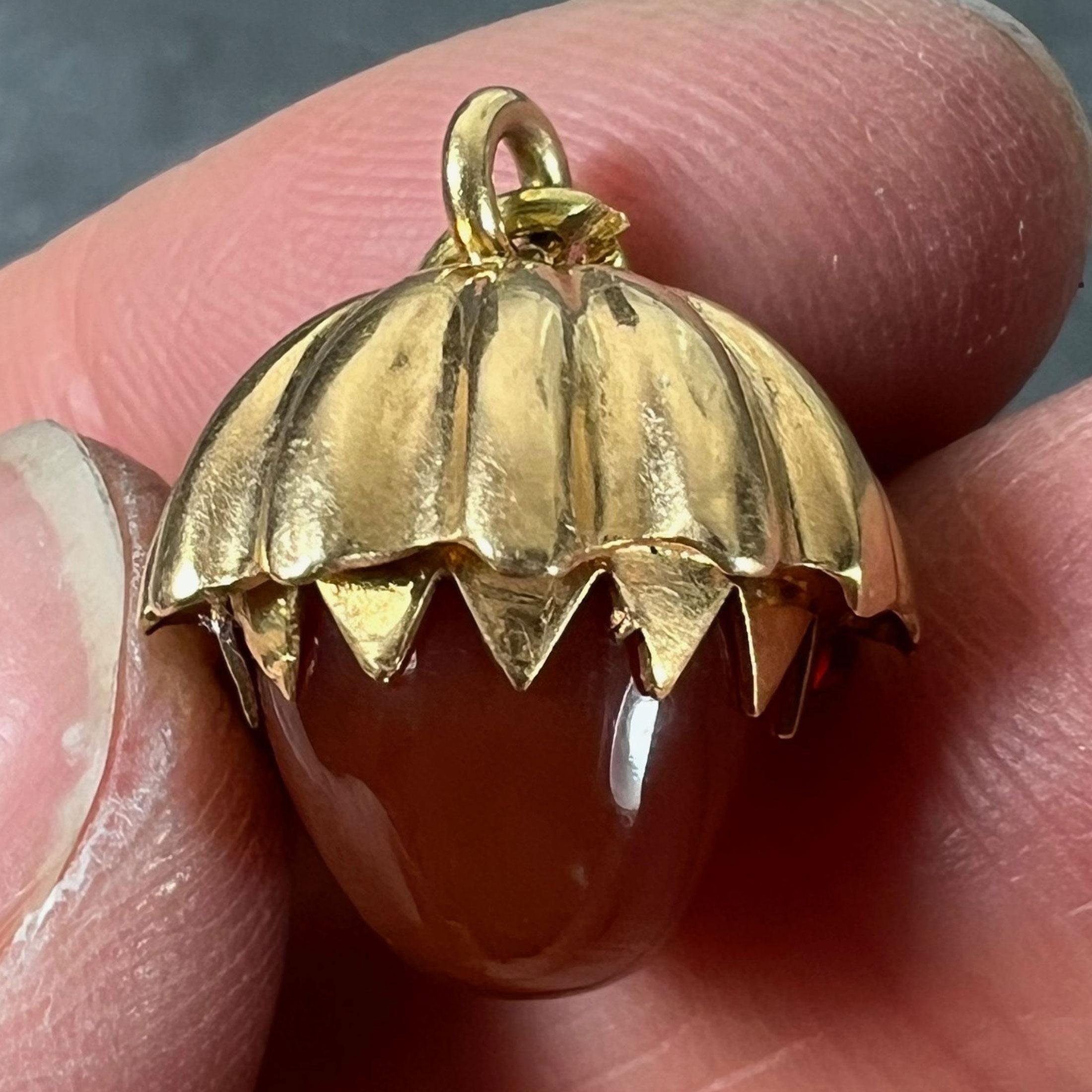 Large Acorn Carnelian 18K Yellow Gold Charm Pendant For Sale 3