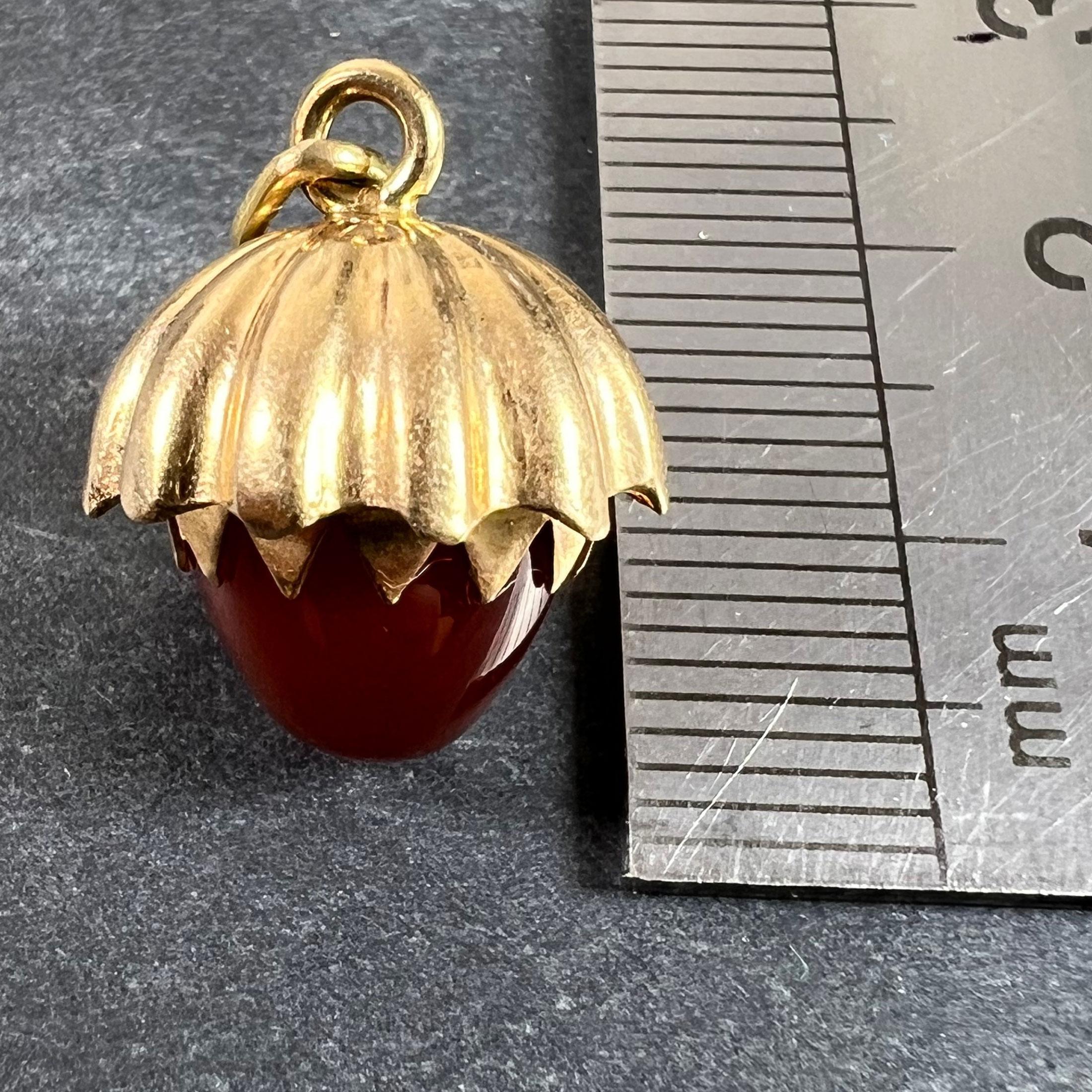 Large Acorn Carnelian 18K Yellow Gold Charm Pendant For Sale 4