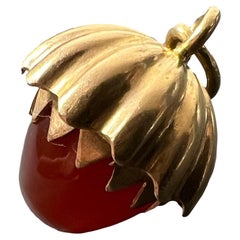 Large Acorn Carnelian 18K Yellow Gold Charm Pendant