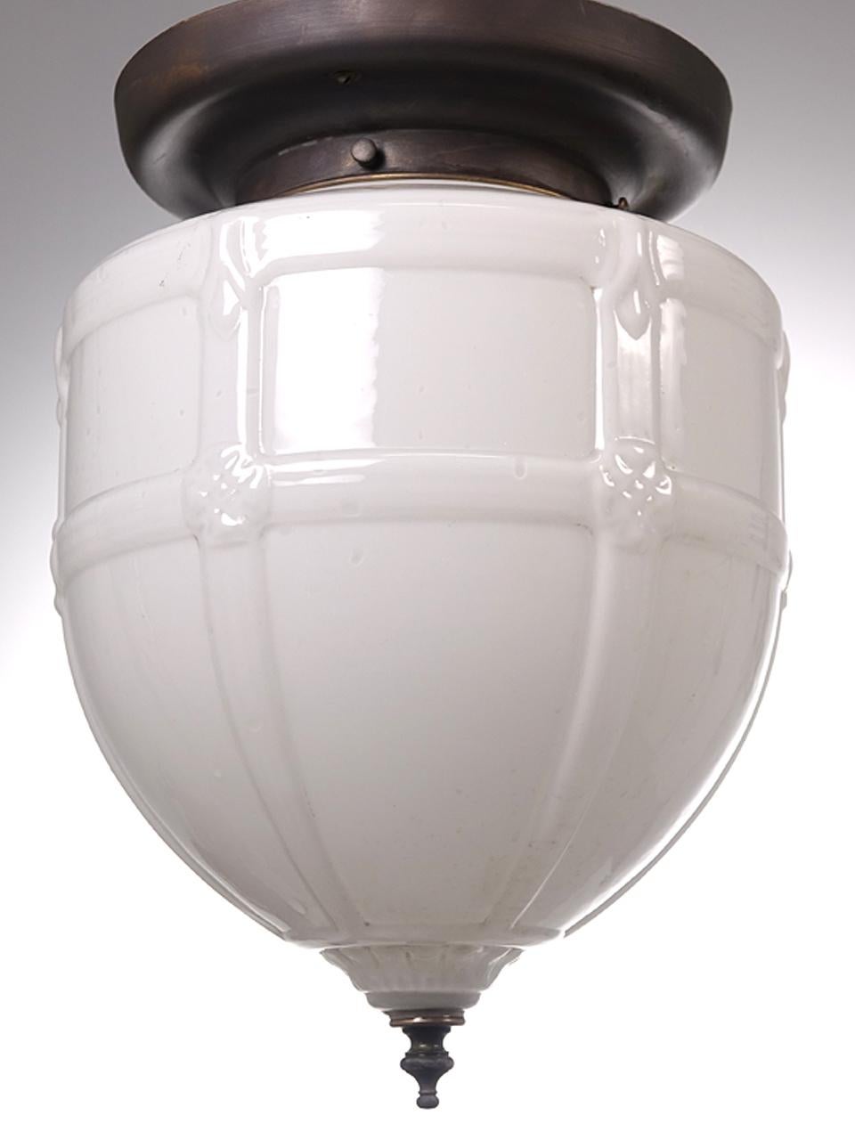 Aesthetic Movement Large Acorn Milk Glass Flush Mount Lamps
