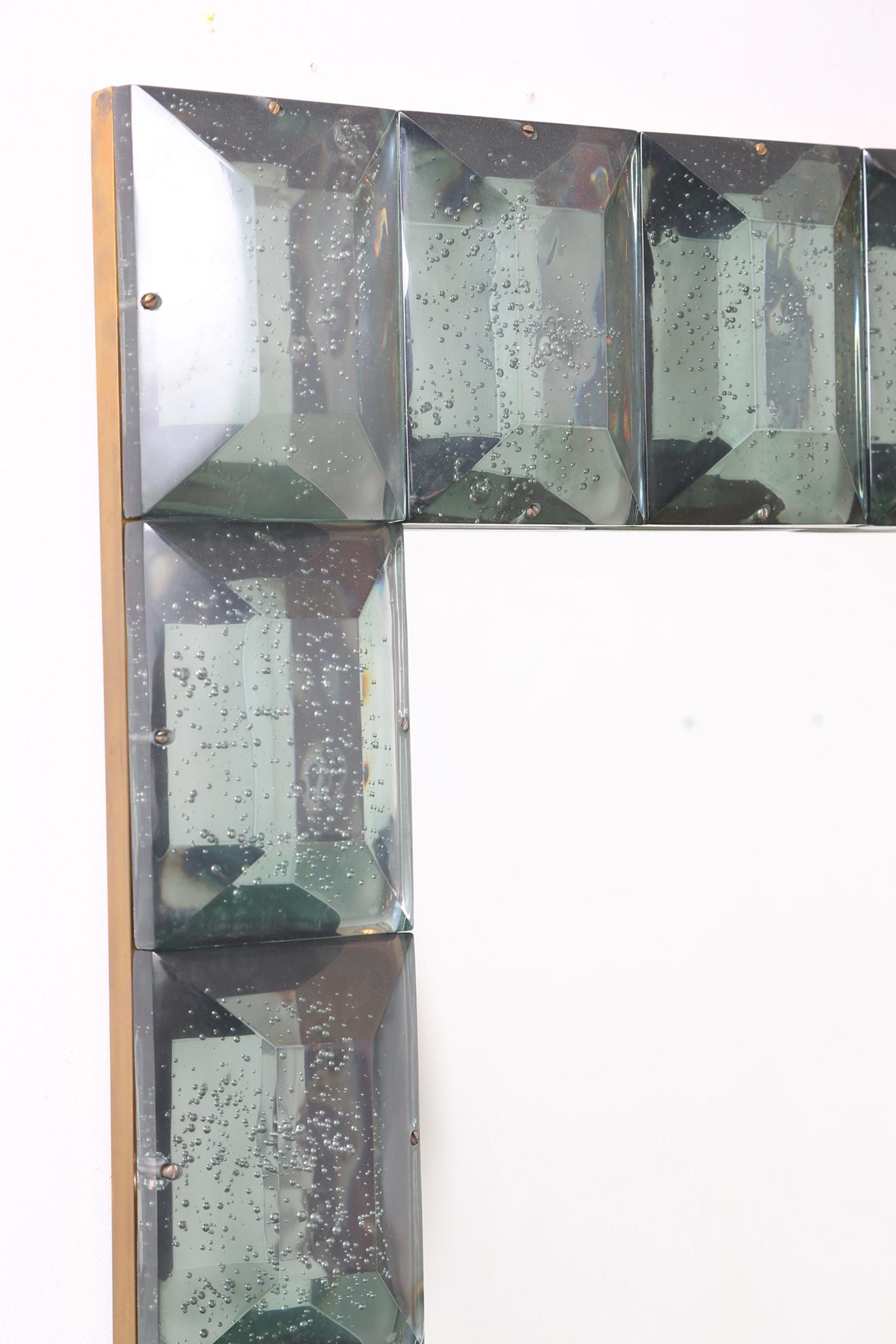 Mid-Century Modern Large Sea Green Aqua Diamond Cut Murano Glass Mirrors, in stock. For Sale
