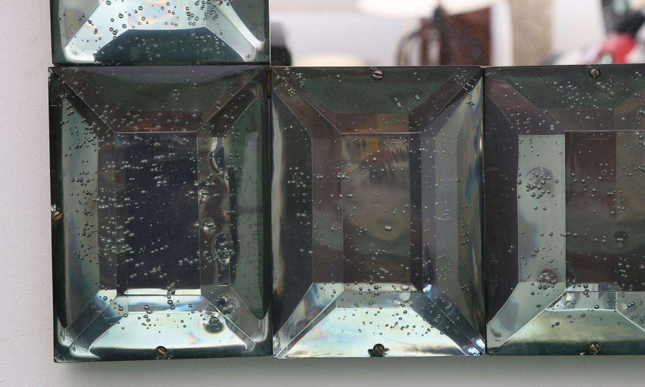 Large Sea Green Aqua Diamond Cut Murano Glass Mirrors, in stock. In Excellent Condition For Sale In Miami, FL