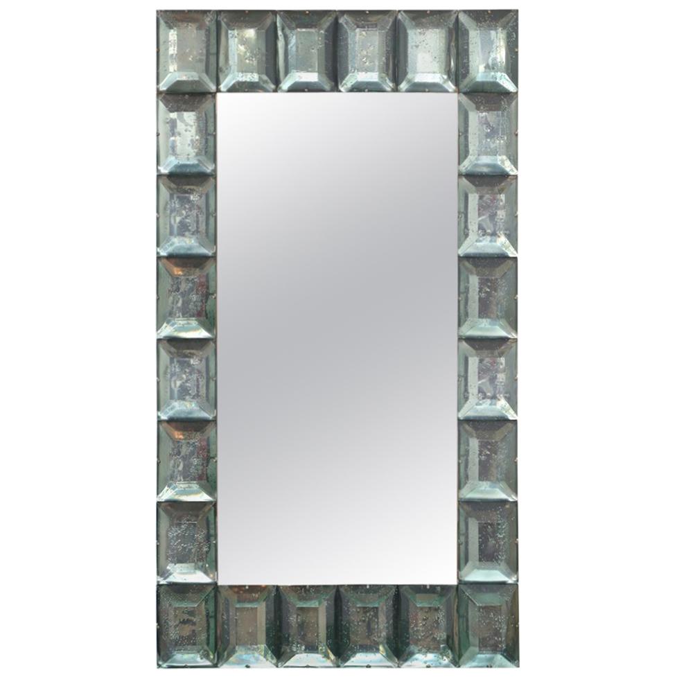 Large Sea Green Aqua Diamond Cut Murano Glass Mirrors, in stock.