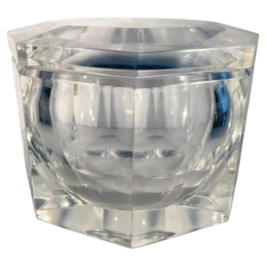 Large Acrylic Ice Bucket of Gem Form w/ 8 Faceted Sides, Attr to Carol Stupell