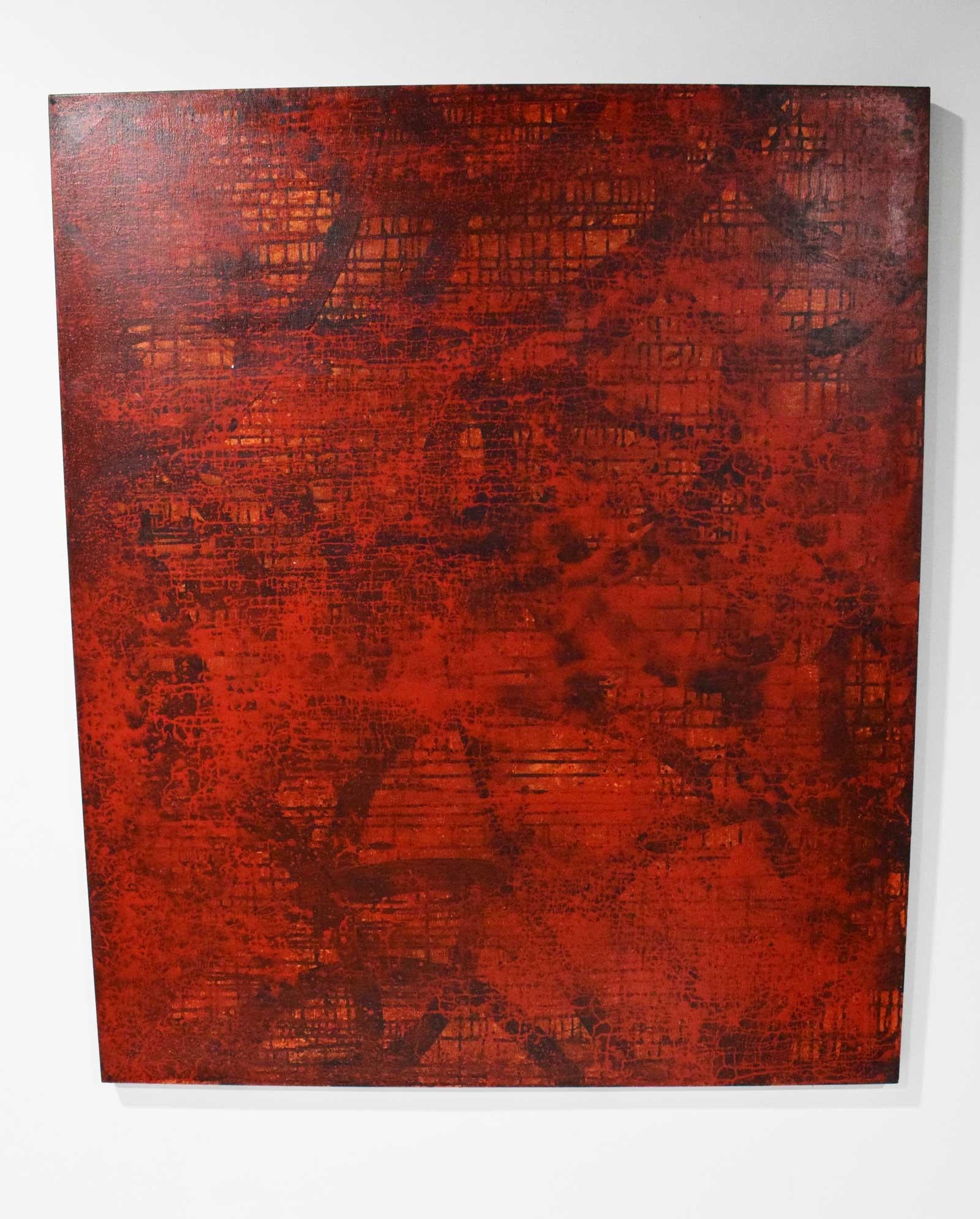 A large scale painting by Ron Strong, acrylic paint, shellac and emulsion. On canvas. Originally sold through Galleria Sillechia in Florida for $9,500.