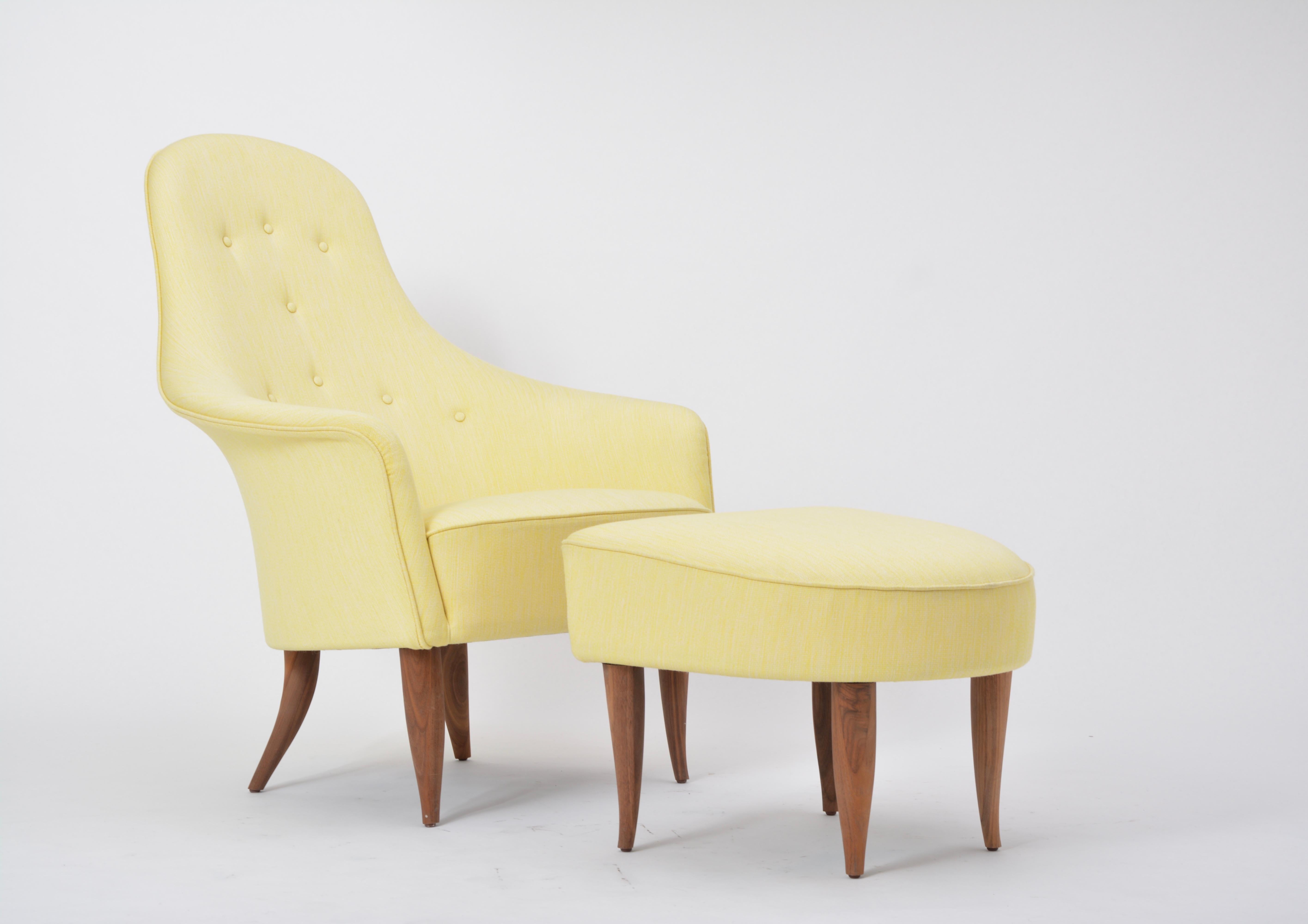 'Large Adam' Reupholstered Lounge Chair with Ottoman by Kerstin Hörlin-Holmquist (Walnuss)