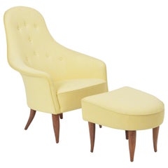 'Large Adam' Reupholstered Lounge Chair with Ottoman by Kerstin Hörlin-Holmquist