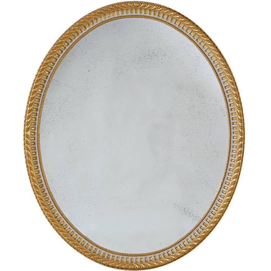 Large Adam Style Oval Mirror Finish in 22-Karat Gold and Grey