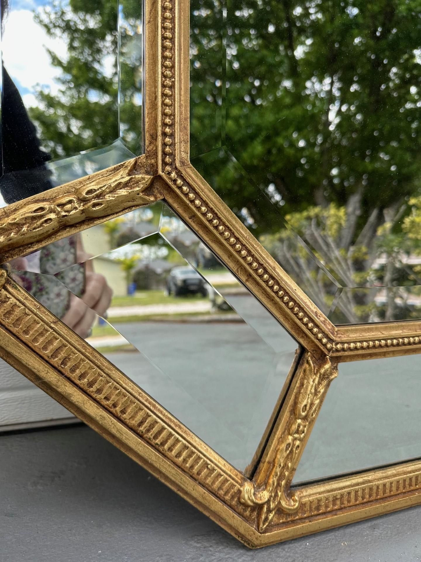 Large Adams Style Carved Giltwood Octagonal Wall Mirror. For Sale 4
