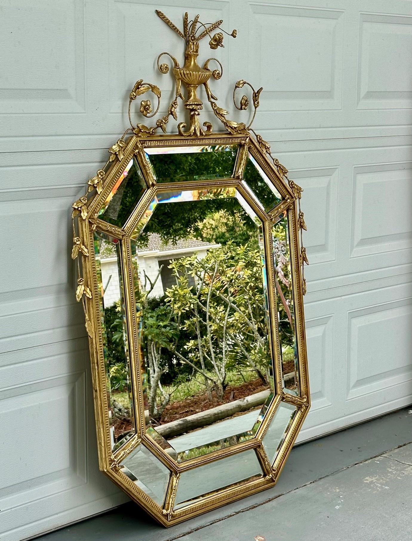 Adam Style Large Adams Style Carved Giltwood Octagonal Wall Mirror. For Sale