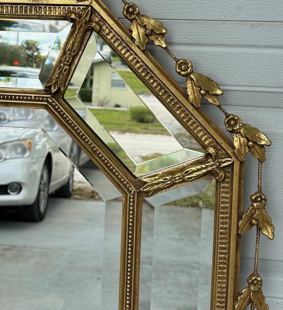 20th Century Large Adams Style Carved Giltwood Octagonal Wall Mirror. For Sale