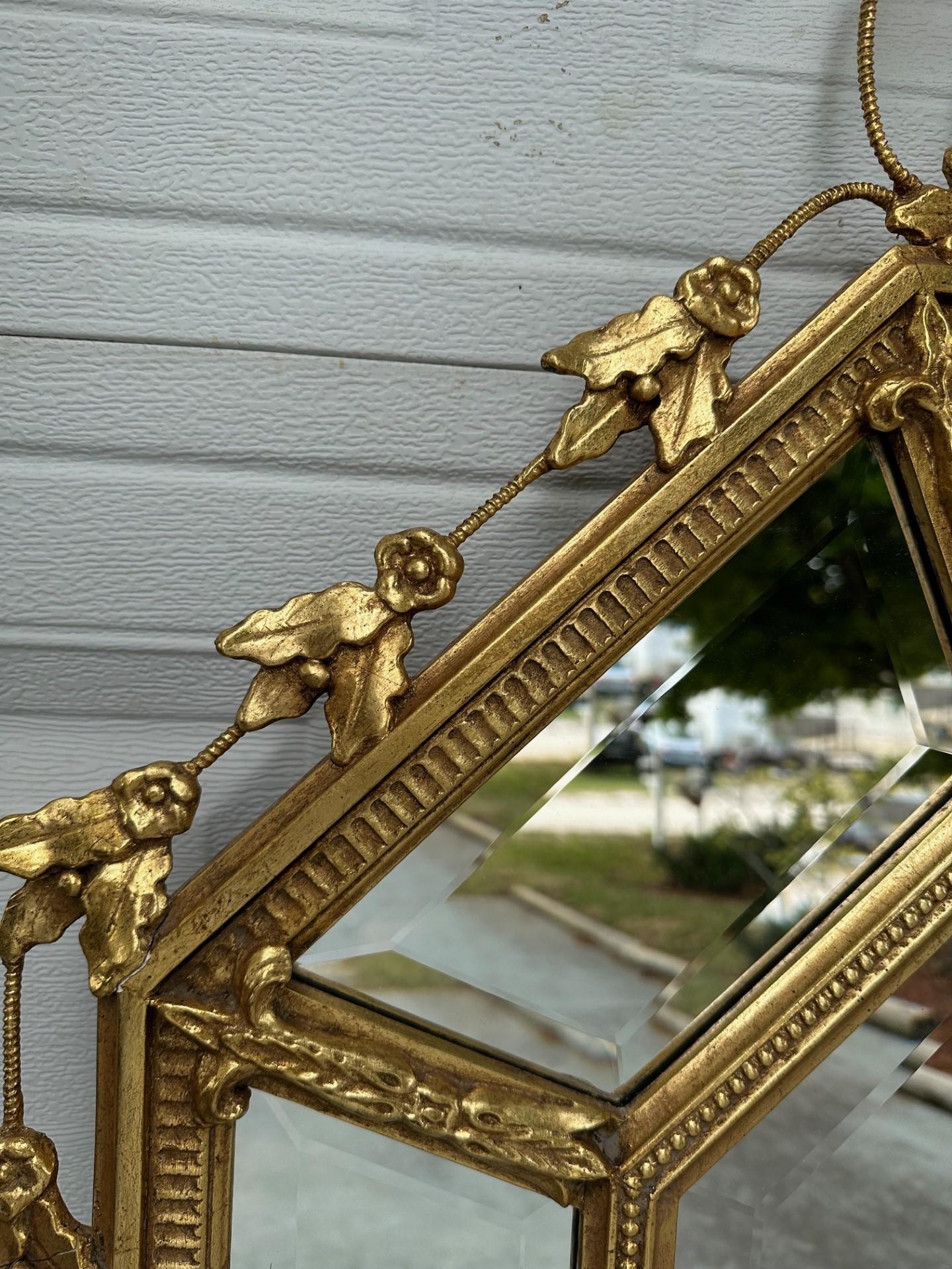 Large Adams Style Carved Giltwood Octagonal Wall Mirror. For Sale 3