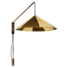 Large Adjustable Brass and Walnut Wall Lamp by Rupert Nikoll