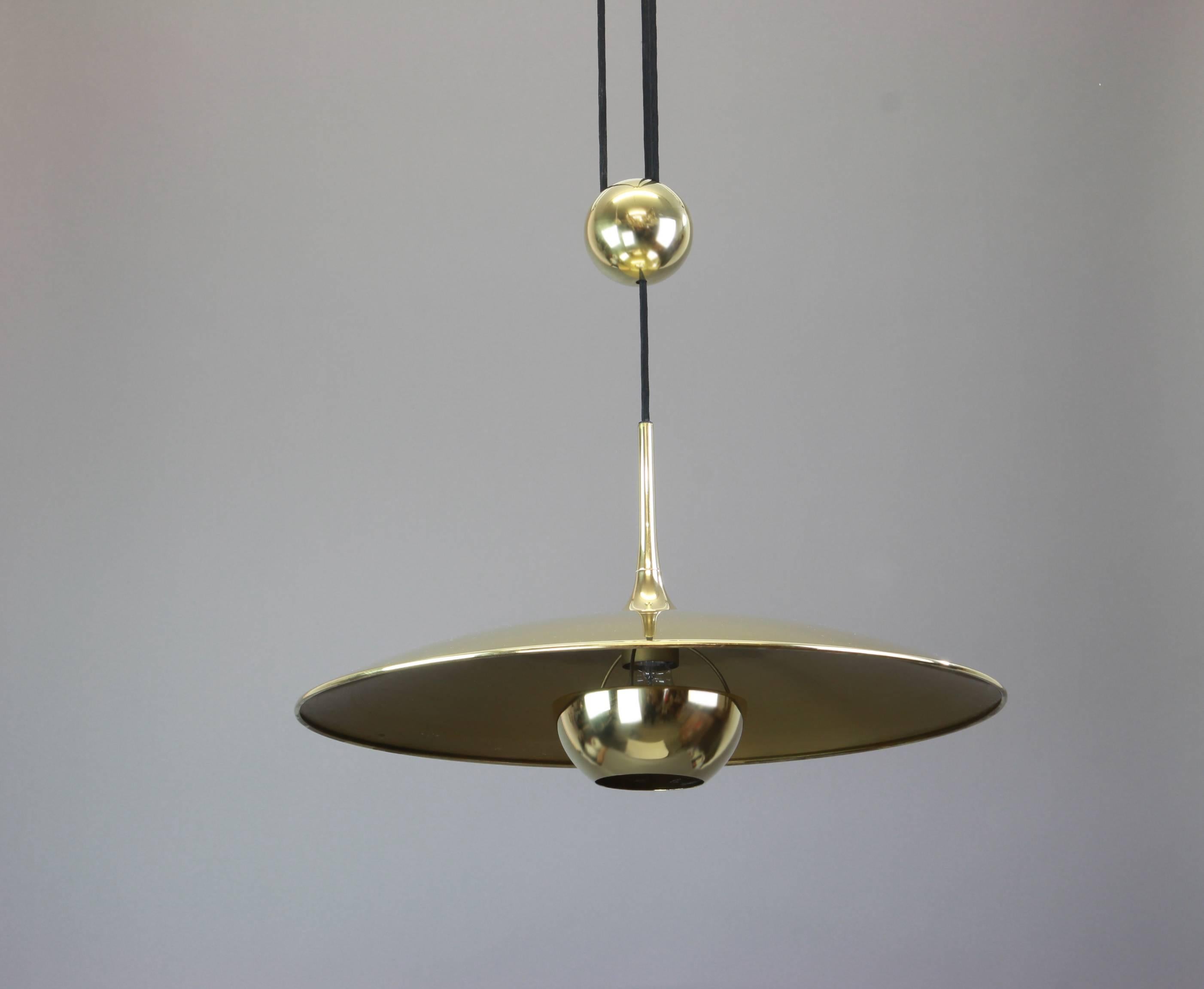 Mid-Century Modern Large Adjustable Brass Counterweight Pendant Light by Florian Schulz, Germany