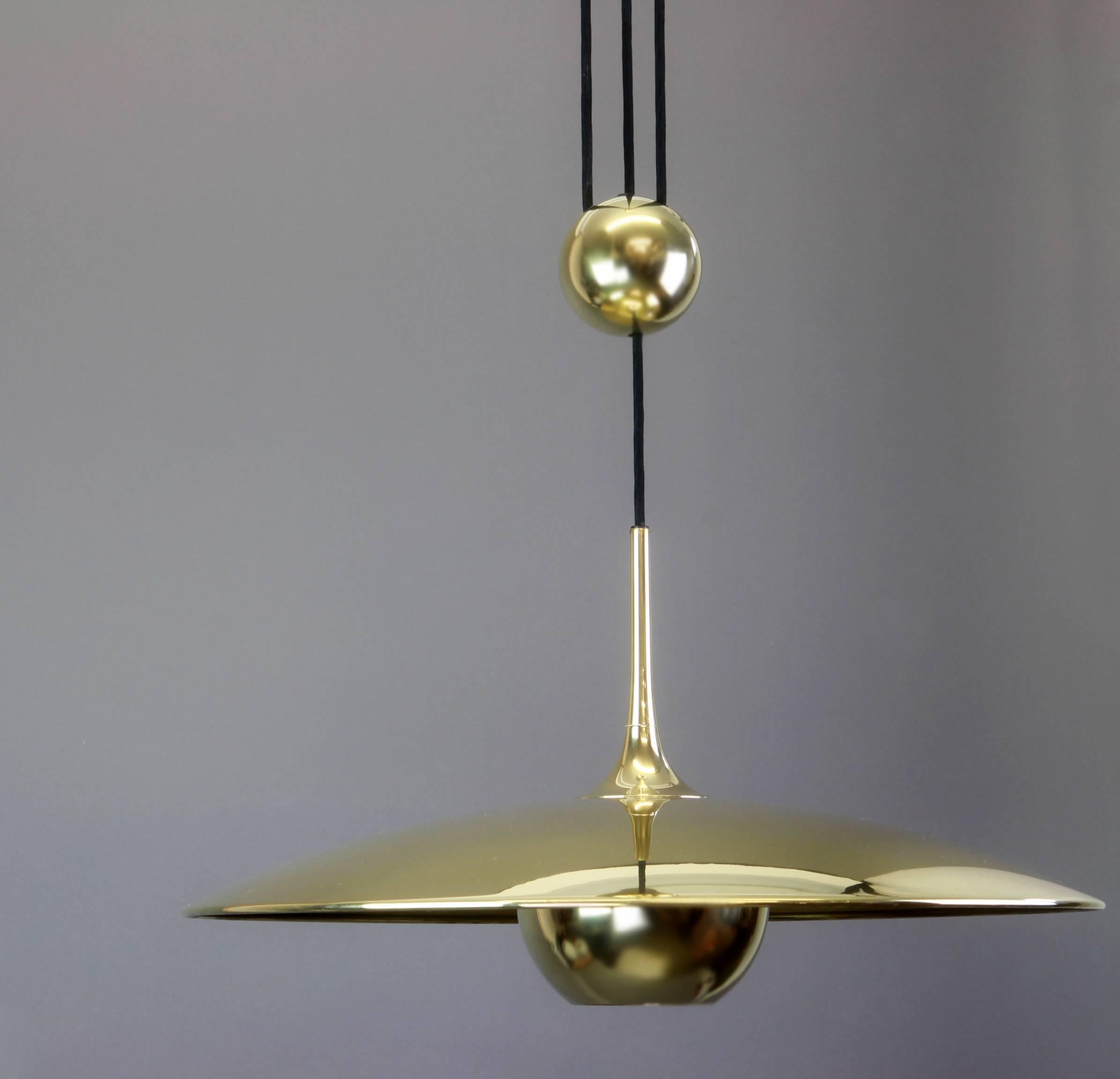 Large Adjustable Brass Counterweight Pendant Light by Florian Schulz, Germany 1