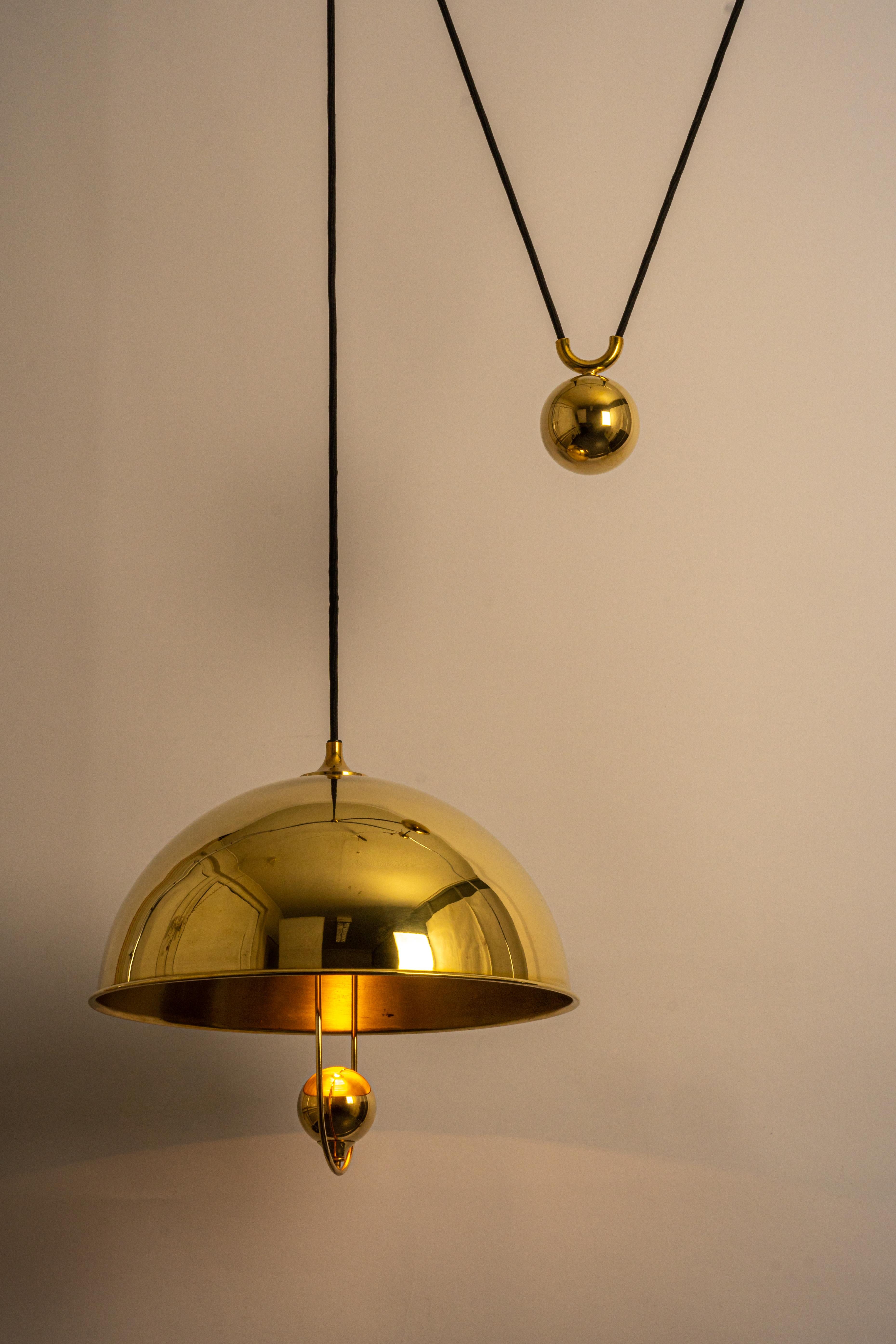 Large Adjustable Brass Counterweight Pendant Light by Florian Schulz, Germany 3