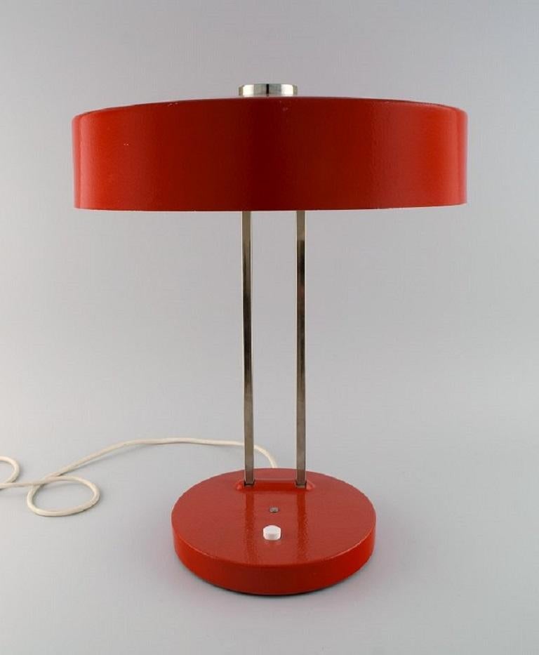 Lacquered Large Adjustable Desk Lamp in Original Red Lacquer, 1970's For Sale