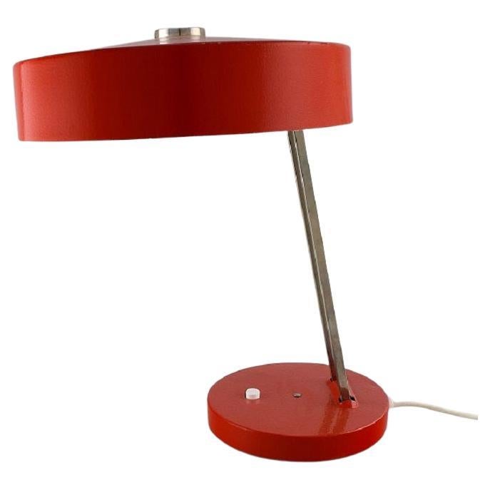 Large Adjustable Desk Lamp in Original Red Lacquer, 1970's For Sale