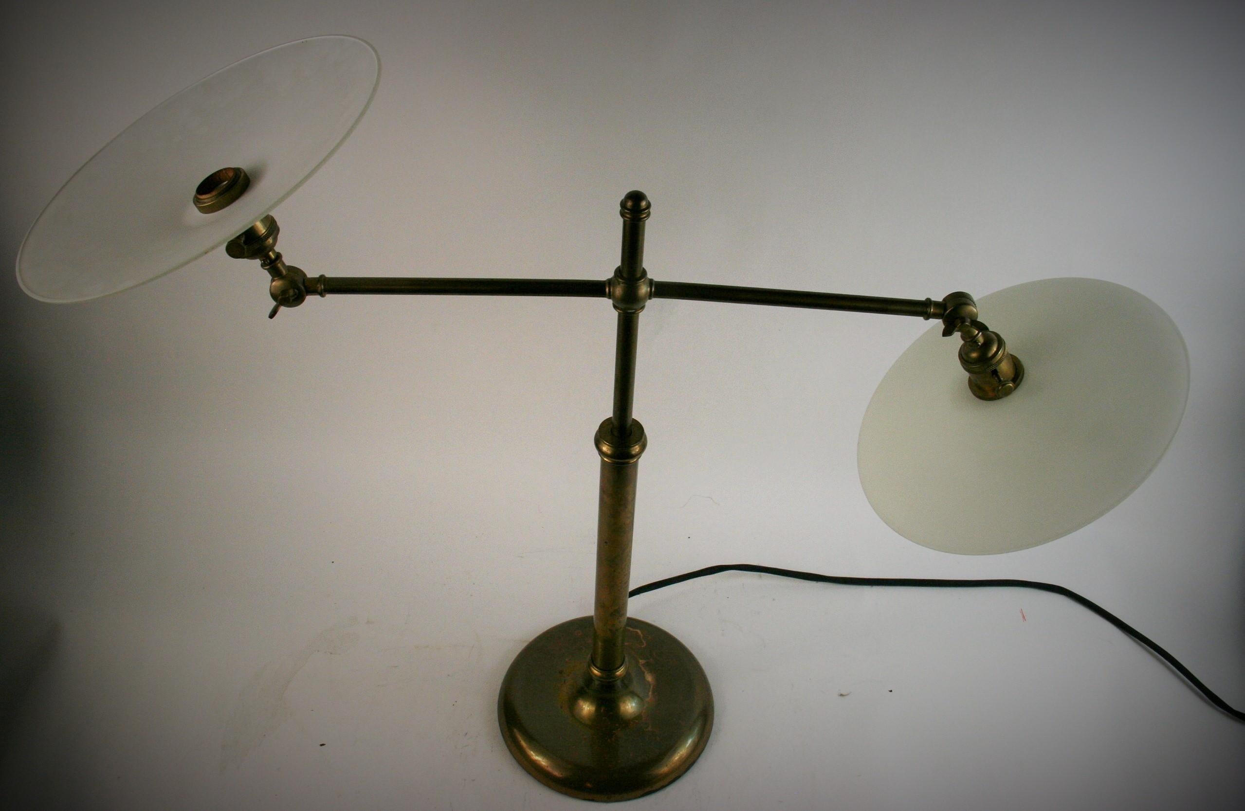 Mid Century Large Adjustable Double Light Brass Table/ Desk Lamp 4