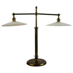 Mid Century Large Adjustable Double Light Brass Table/ Desk Lamp