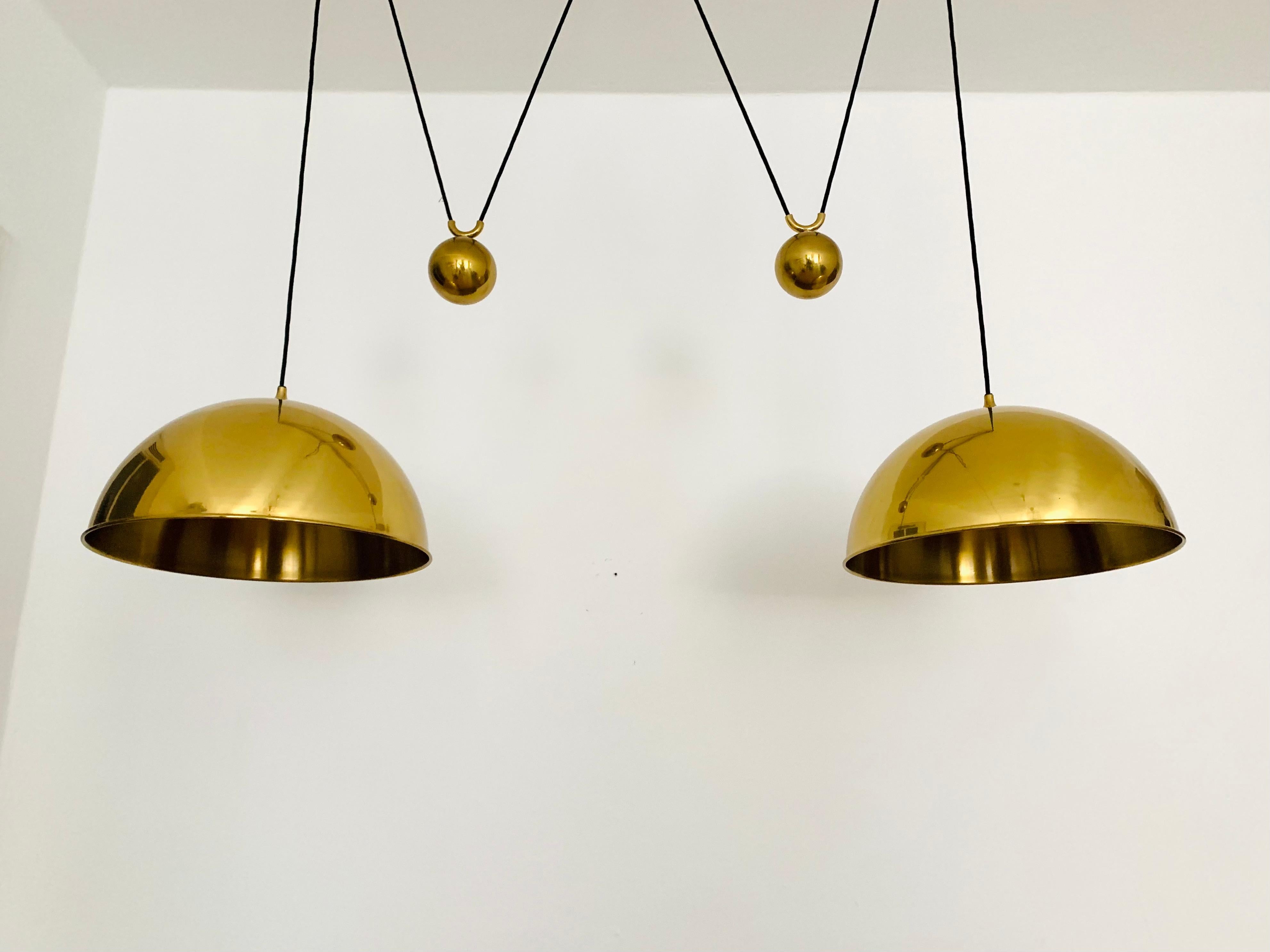 Large Adjustable Double Posa44 Brass Pendant Lamp by Florian Schulz In Good Condition For Sale In München, DE