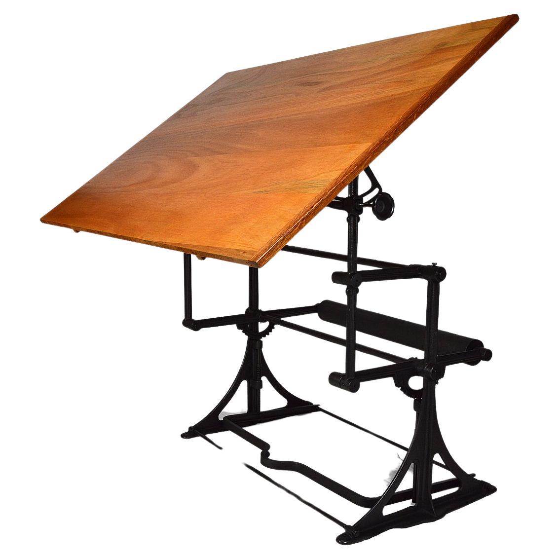 Large Adjustable Industrial Drafting / Architect Table, France, circa 1900