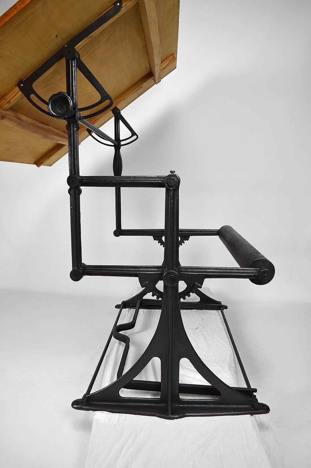 Large Adjustable Industrial Drafting / Architect Table, France, circa 1900 5