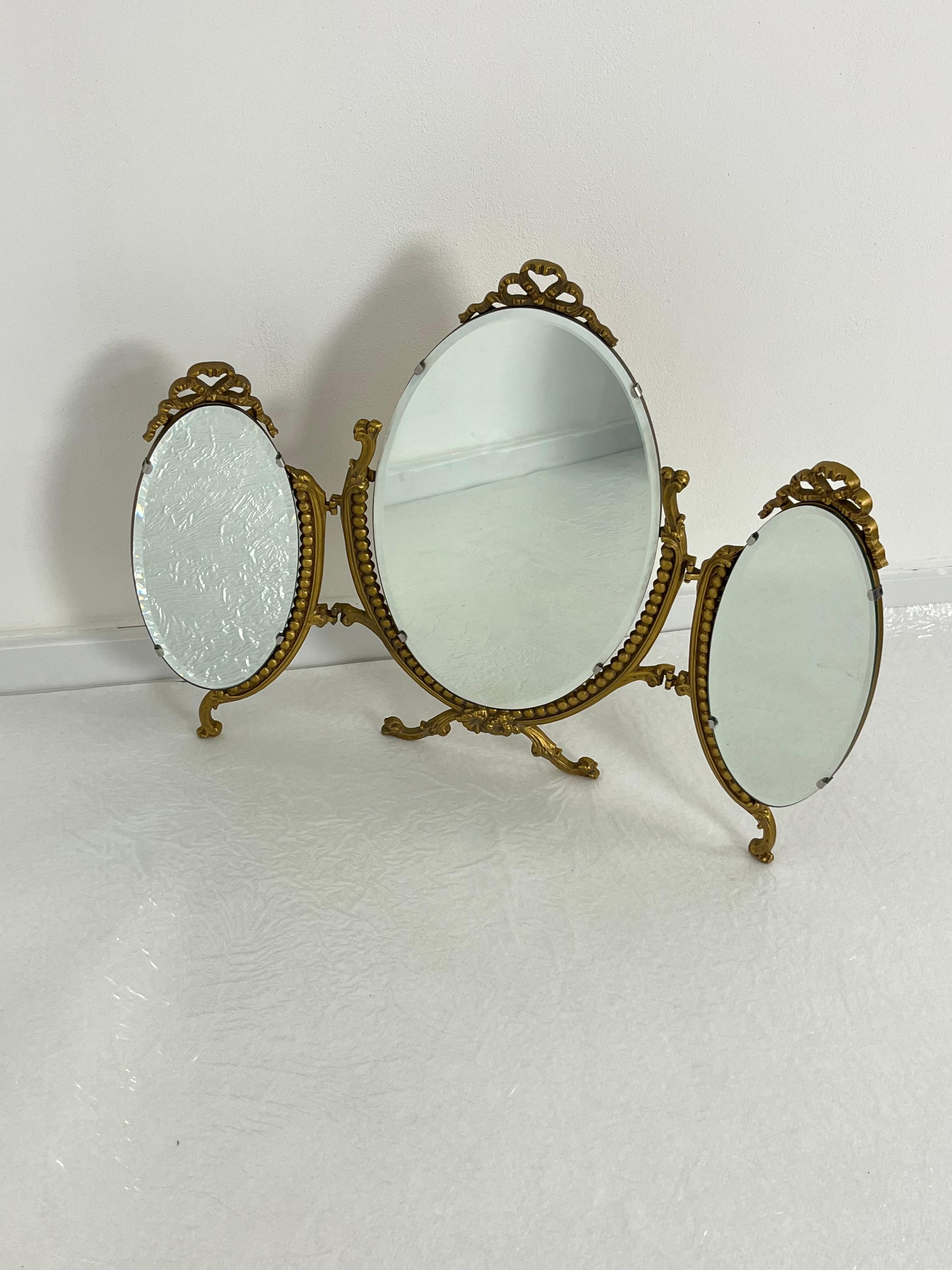 Metal Large Adjustable Italian Dressing Table Mirror, 1940s For Sale