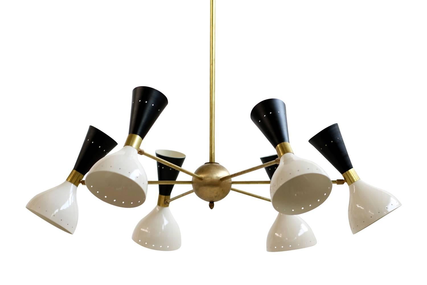 Large Adjustable Italian Modern Brass Six-Arm Chandelier Bi-Color Stilnovo Style 2