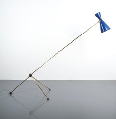 Large Adjustable Otto Kolb Brass Diabolo Floor Lamp Refurbished, 1950