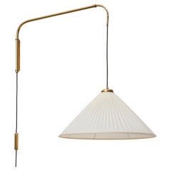 Large Adjustable Rotatable Wall Lamp, Brass Pleated Cream Fabric Shade, 1950s