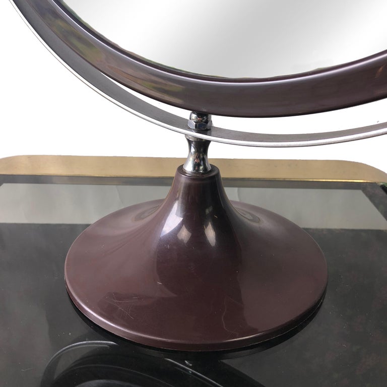 Large Adjustable Table Mirror MidCentury Modern, Brown Plastic and