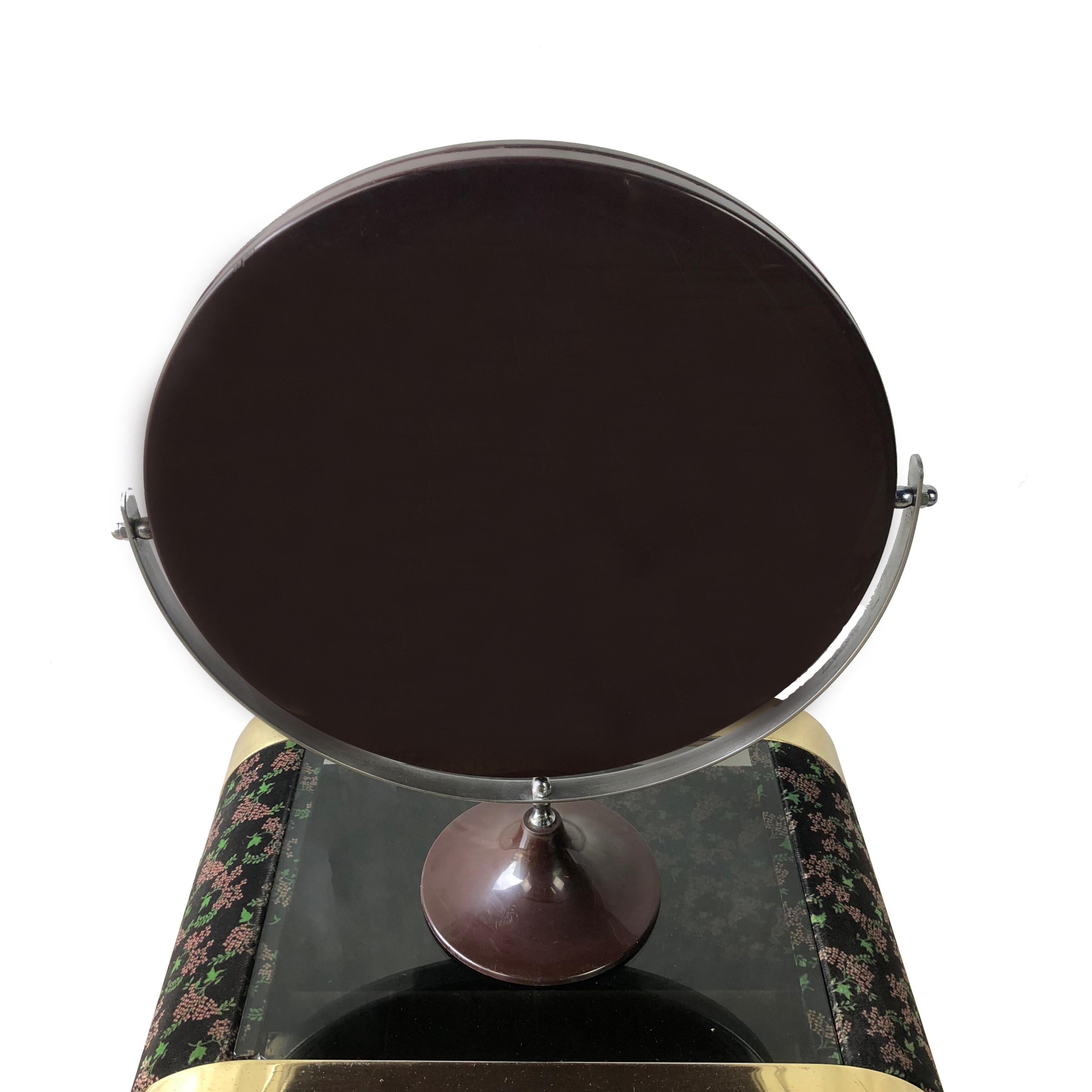 Italian Large Adjustable Table Mirror Mid-Century Modern, Brown Plastic and Steel For Sale